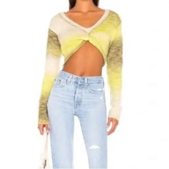 NWT For Love & Lemons Celeste Twist Front Crop Sweater in Green Ombre | REVOLVE - Picture 5 of 9